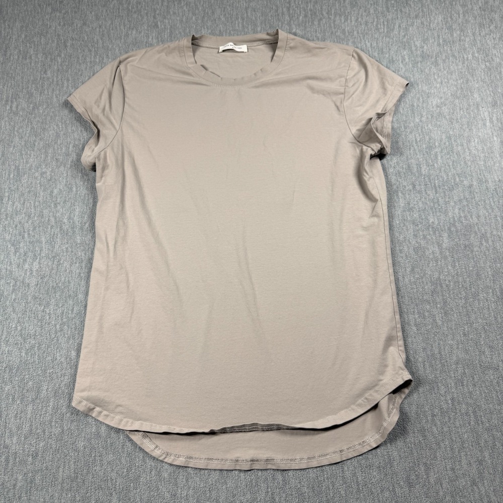 AHA Selected Shirt Women XL Gray Tan Short Sleeve Curved Hem Crew Neck Tee Shirt